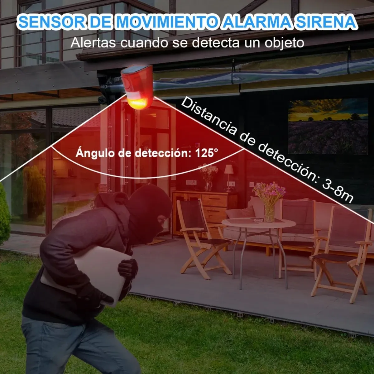 MOVI - PACK 2 ALARMA SOLAR CON SENSOR DE MOVIMIENTO 129 DB IMPERMEABLE- PROTECCIÓN 24/7 SIN CABLES