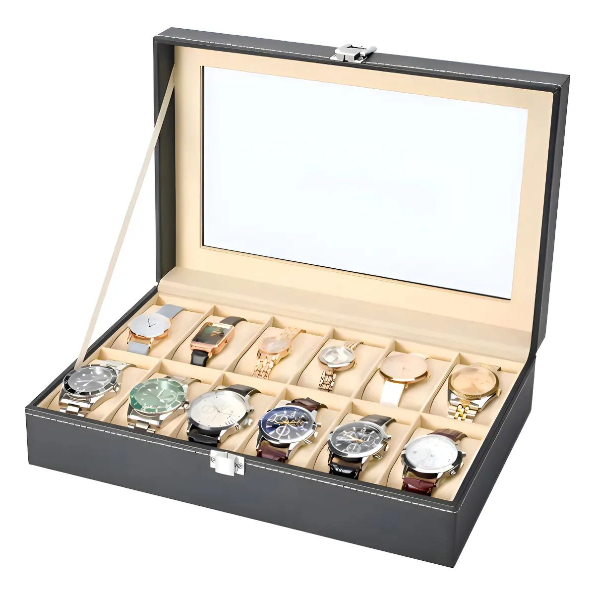 GENERICO - Caja Para Relojes 12 Puestos Con Almohadillas Extraíbles