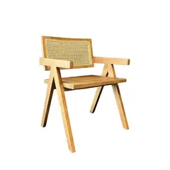 NECTAR - Silla Aurora Plus con Apoyabrazos en Madera de Fresno Natural y Respaldo de Ratán