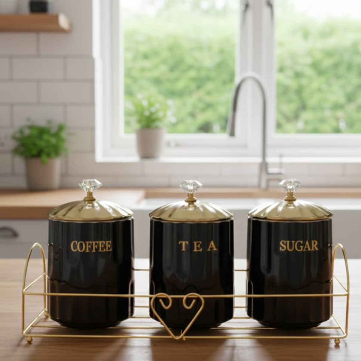 GENERICO - SET DE TRES RECIPIENTES ORGANIZADORES DE COCINA COLOR NEGRO