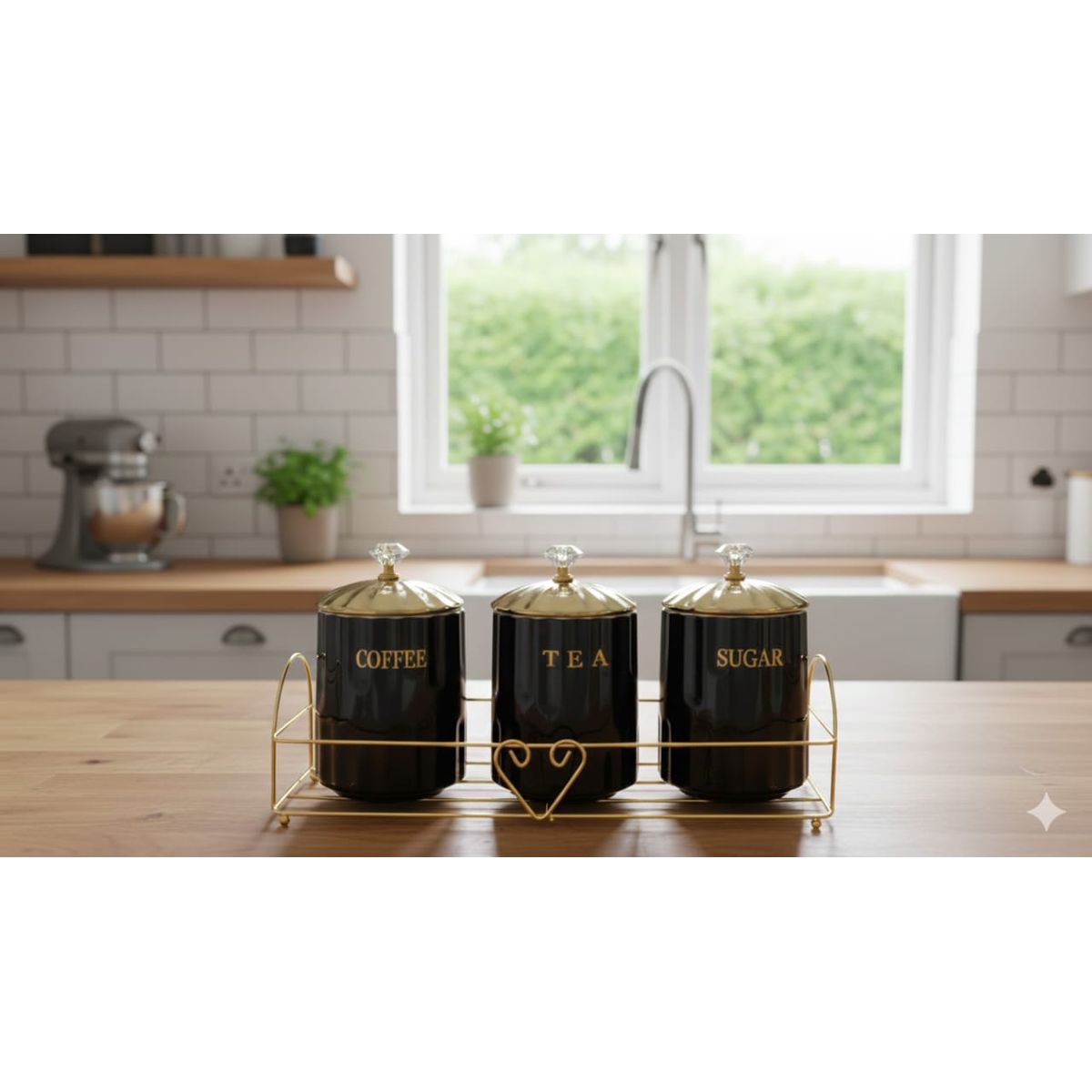 GENERICO - SET DE TRES RECIPIENTES ORGANIZADORES DE COCINA COLOR NEGRO