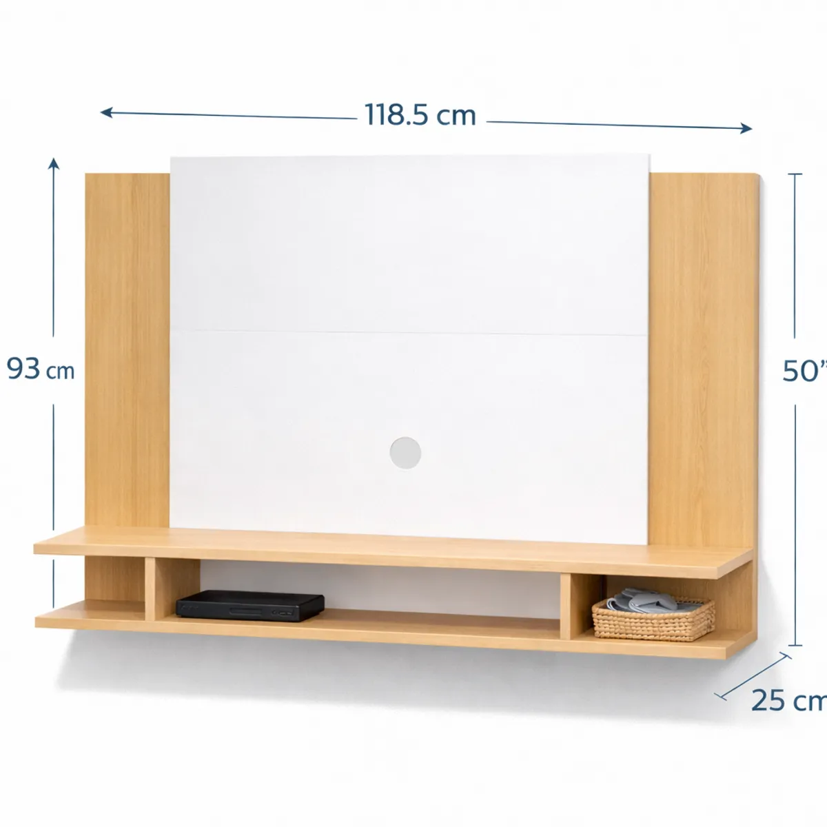 SPACE HOME - Rack Panel para TV 50” Madera Clara MDF Moderno 118,5 cm