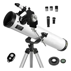 MUNDO MAGIA - Telescopio Astronómico Newtoniano F76700 Soporte Bluetooth Blanco