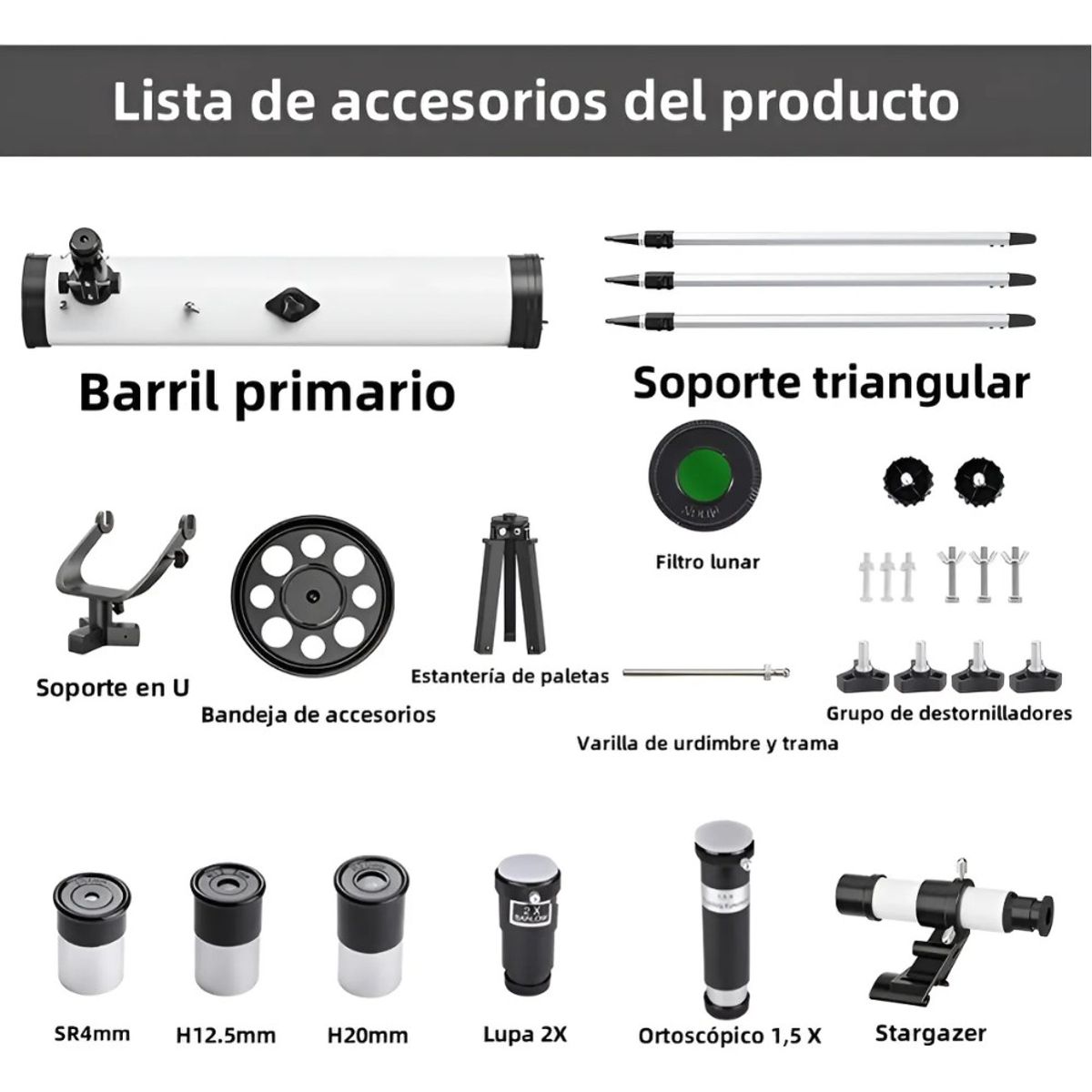 MUNDO MAGIA - Telescopio Astronómico Newtoniano F76700 Soporte Bluetooth Blanco