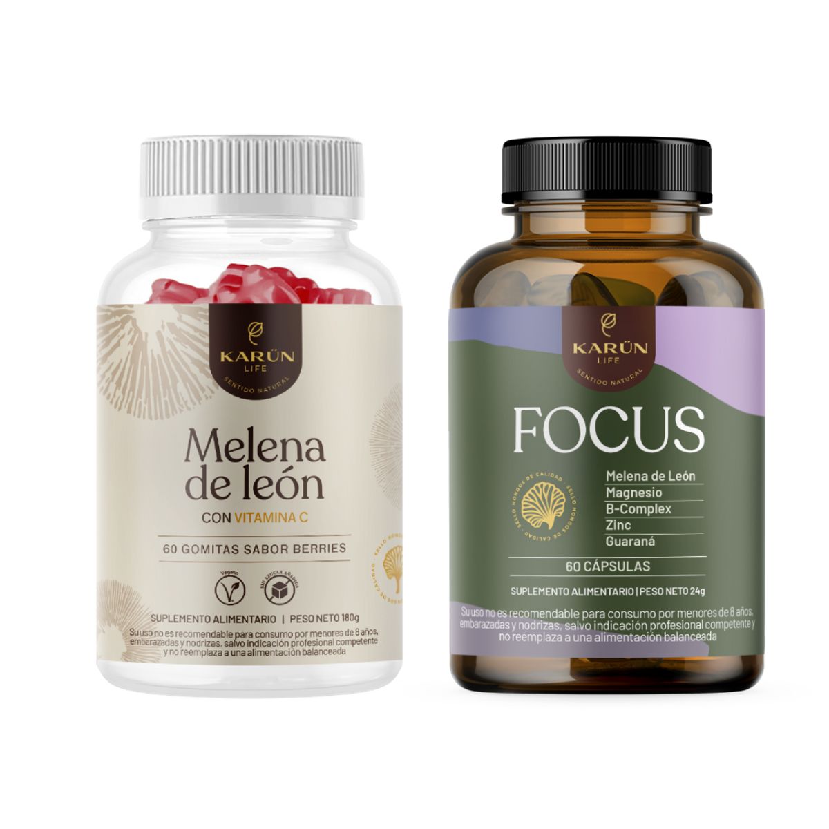 KARUNLIFE - Pack Melena de León en 60 Gomitas + Focus 60 Cap Karun Life