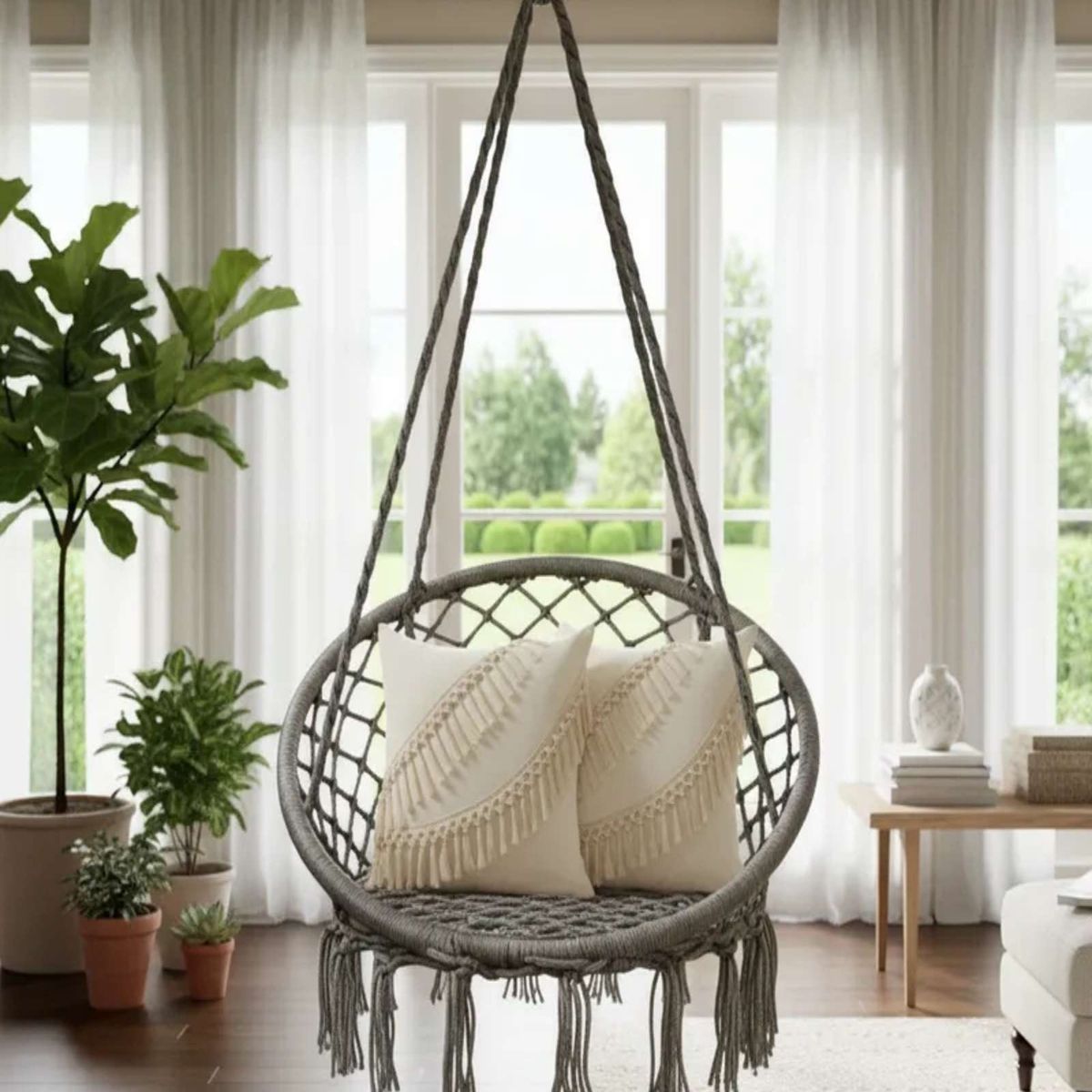 GENERICO - Hamaca Silla Colgante MAS 2 cojines INTERIOR Y EXTERIOR