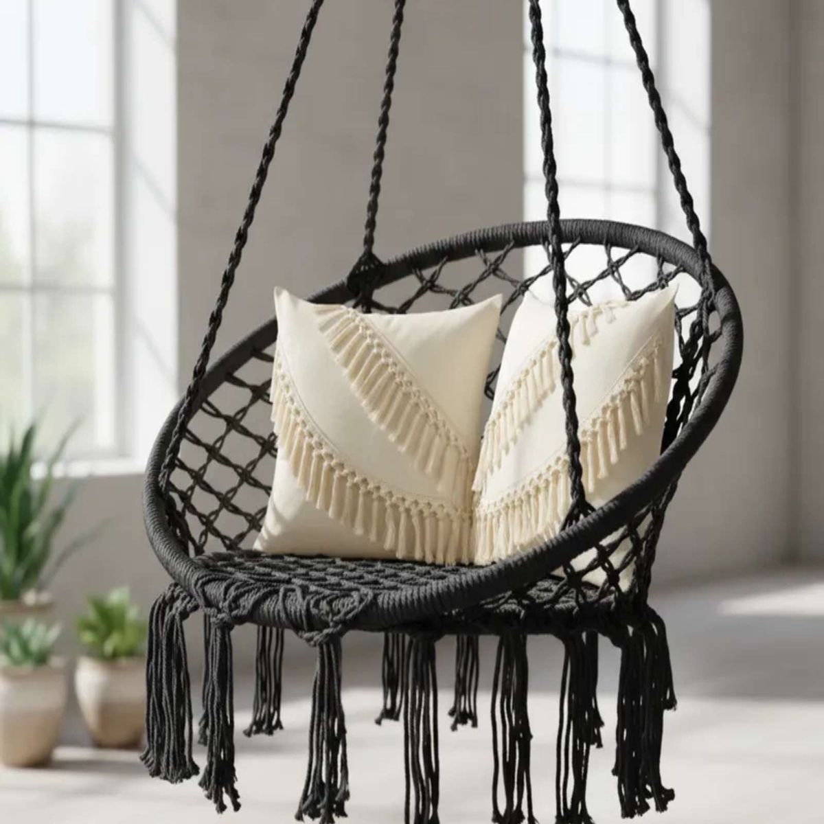 GENERICO - Hamaca Silla Colgante MAS 2 cojines INTERIOR Y EXTERIOR