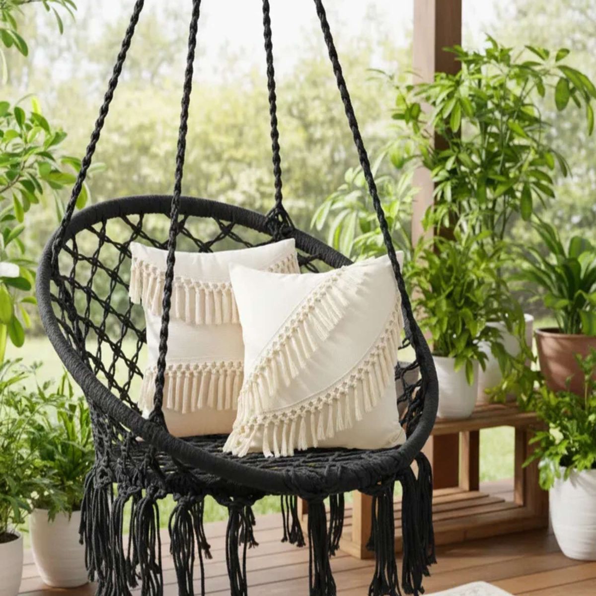 GENERICO - Hamaca Silla Colgante MAS 2 cojines INTERIOR Y EXTERIOR