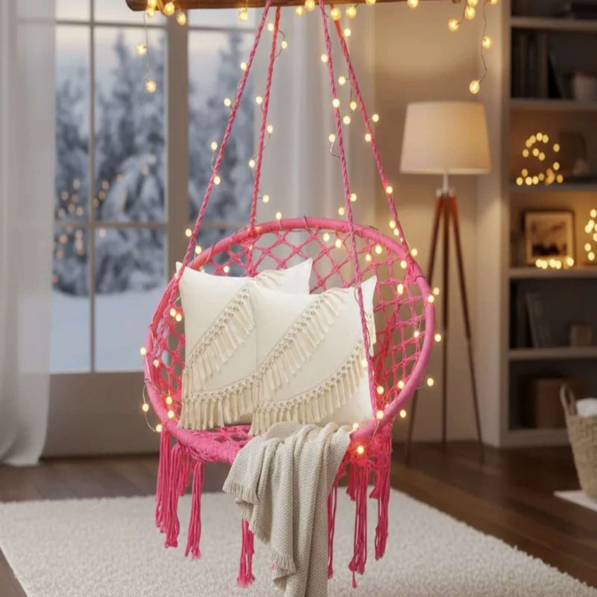 GENERICO - Hamaca Silla Colgante MAS 2 cojines INTERIOR Y EXTERIOR