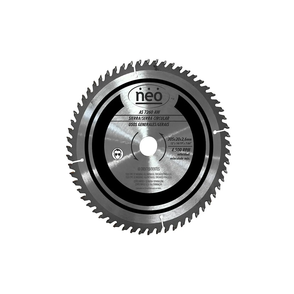 NEO - DISCO de SIERRA 12" 60 Dientes AS 7260 AW
