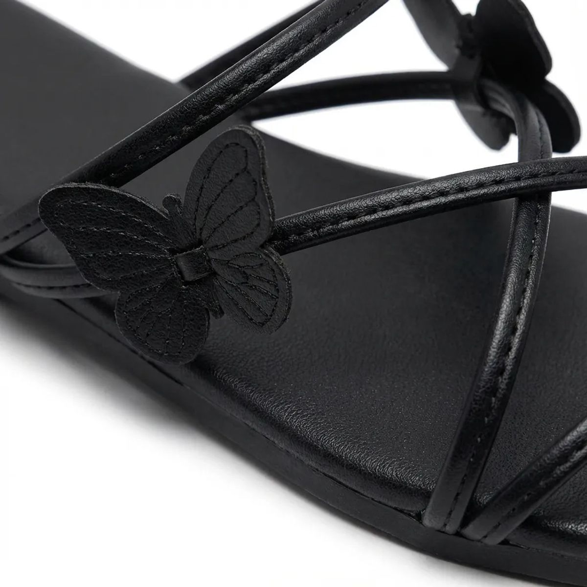 BOVINITA - Sandalia Mujer Chala Negra Plana Playa Verano Mariposa