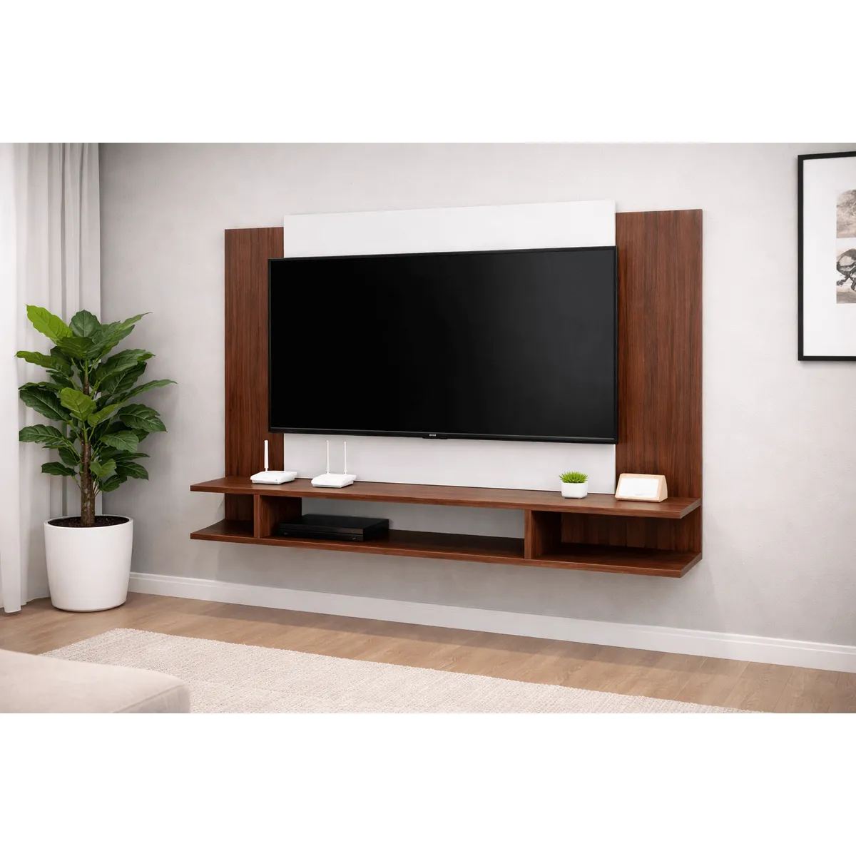 SPACE HOME - Panel de Televisión 50 Pulgadas Decorativo Moderno MDF con Repisa