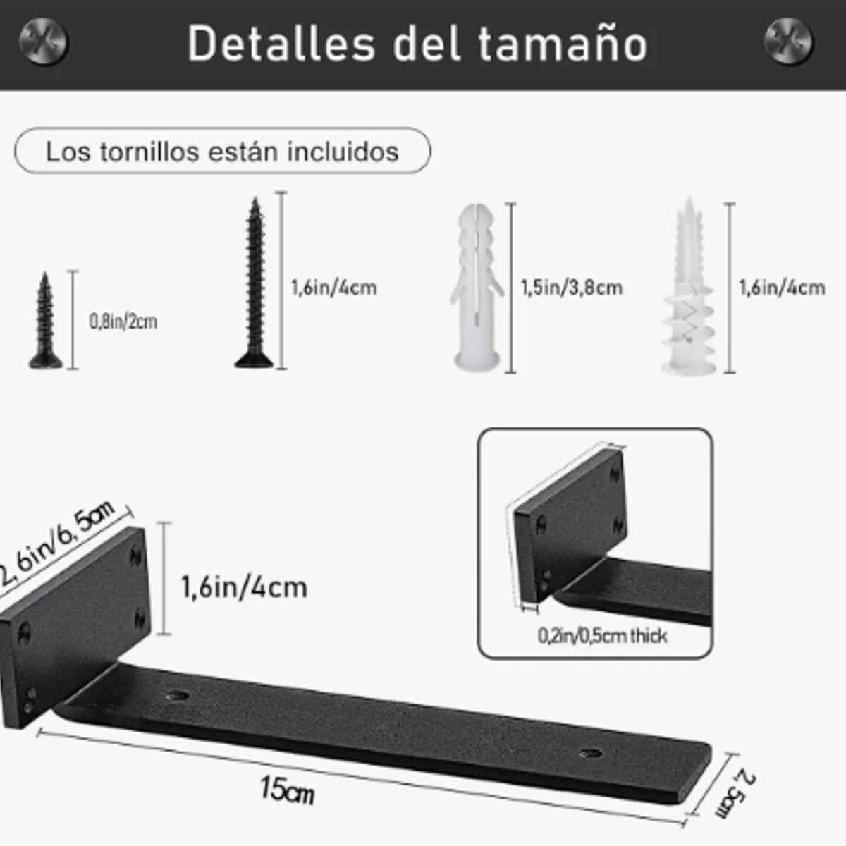 GENERICO - 6pcs Soporte Repisa Flotantes Montaje Pared Baño Cocina15cm Negro