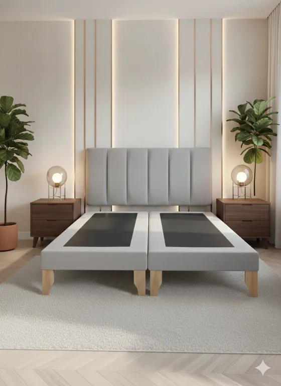 CAMA DOS PLAZA LINEAL GRIS FELPA