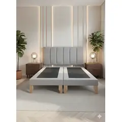 MUEBLES NEW - CAMA DOS PLAZA LINEAL GRIS FELPA