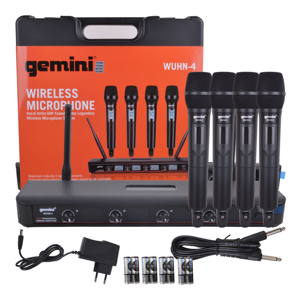 GEMINI - SET 4 MICRÓFONOS INALAMBRICOS UHF DE MANO GEMINI WUHN-4