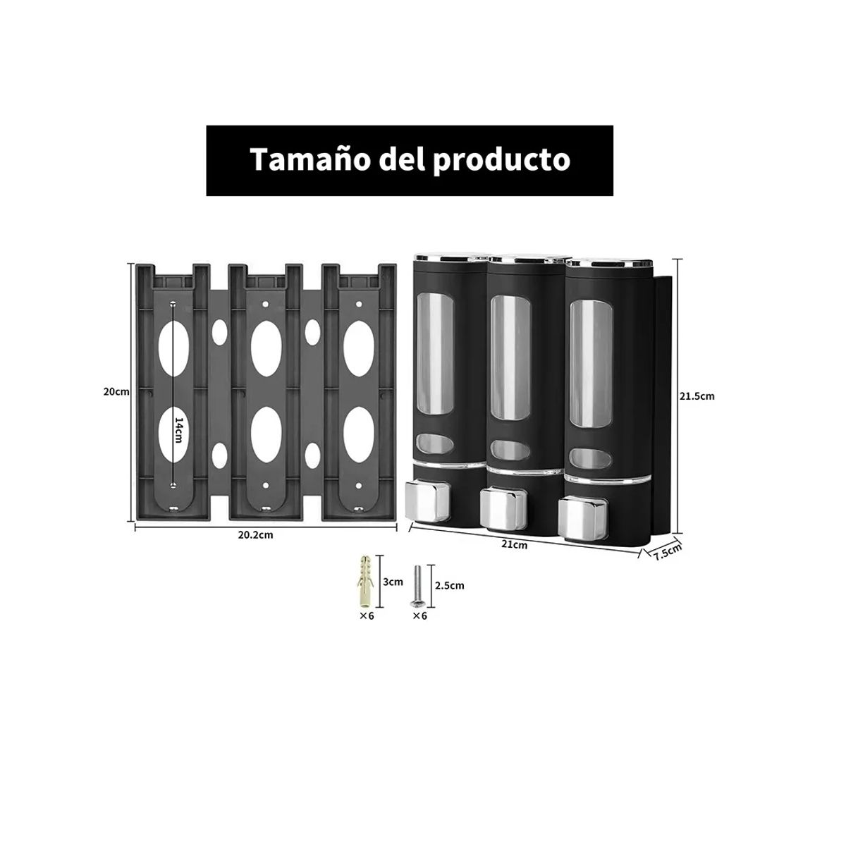 GENERICO - Dispensador Triple De Jabon Liquido Shampoo Acondicionador Negro