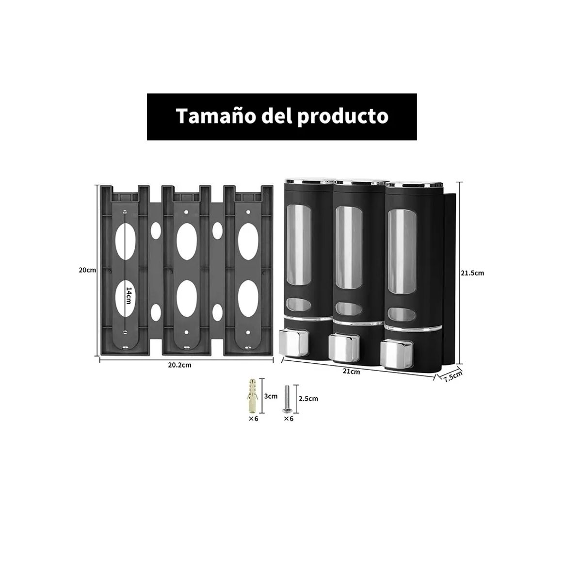 GENERICO - Dispensador Triple De Jabon Liquido Shampoo Acondicionador Negro