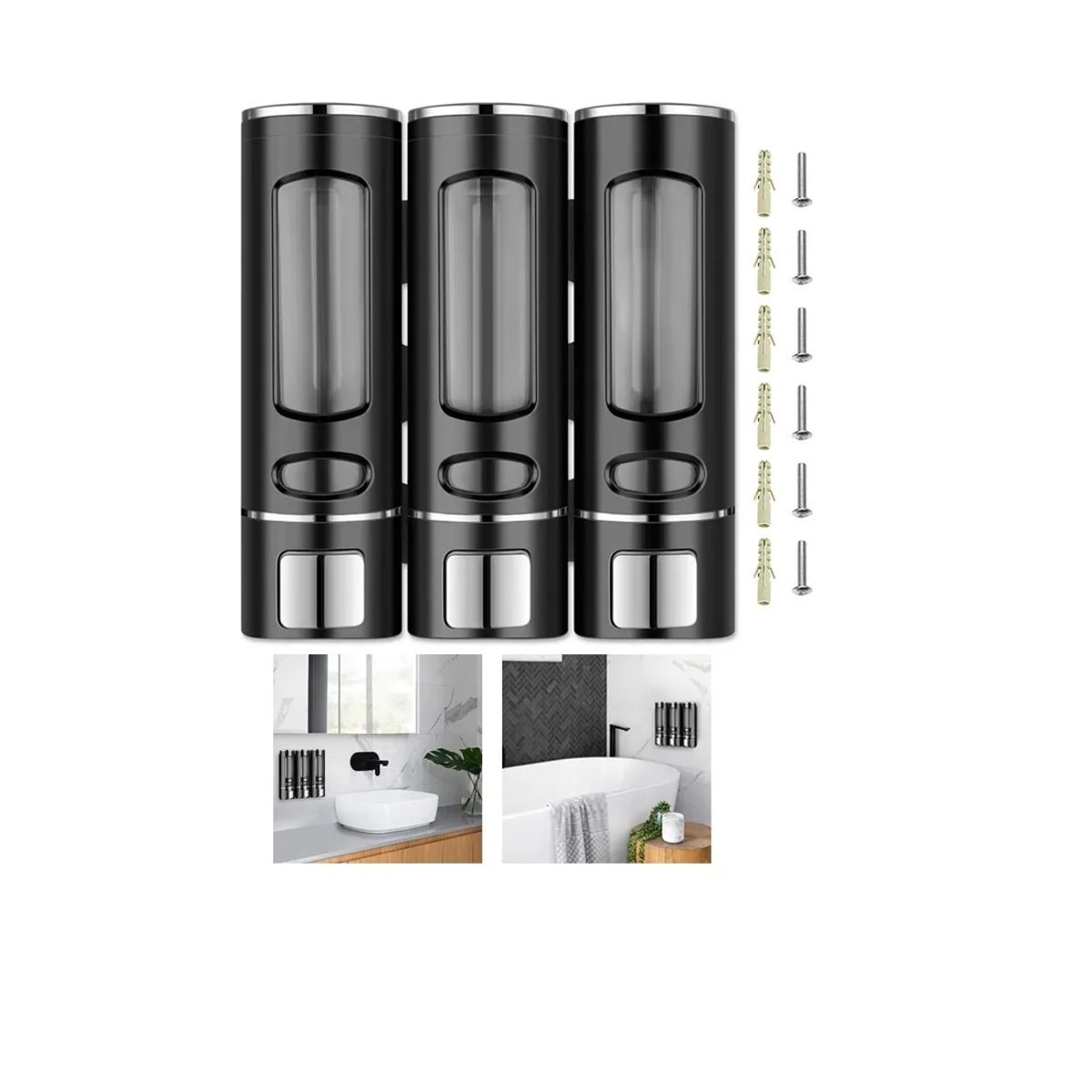 GENERICO - Dispensador Triple De Jabon Liquido Shampoo Acondicionador Negro