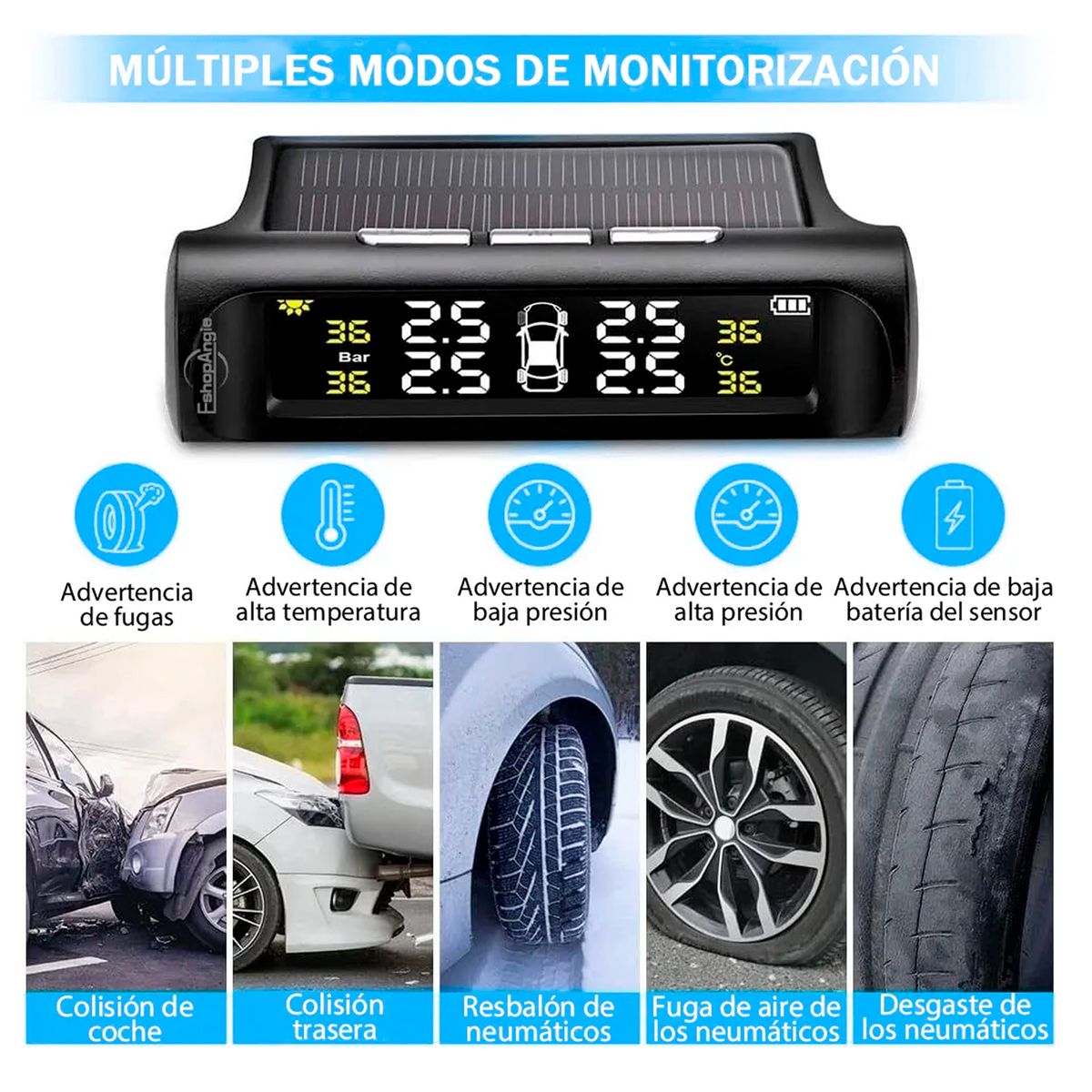 ESHOPANGIE - Sistema Monitoreo Presión Neumáticos Auto Tpms Solar