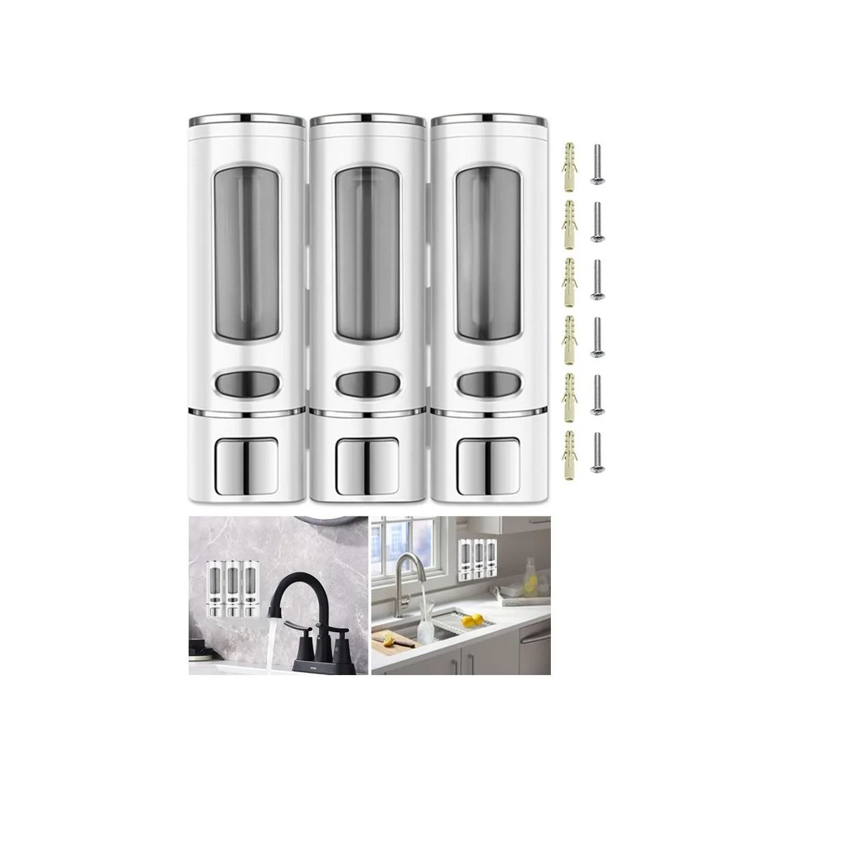 GENERICO - Dispensador Triple De Jabon Liquido Shampoo Acondicionador Blanco