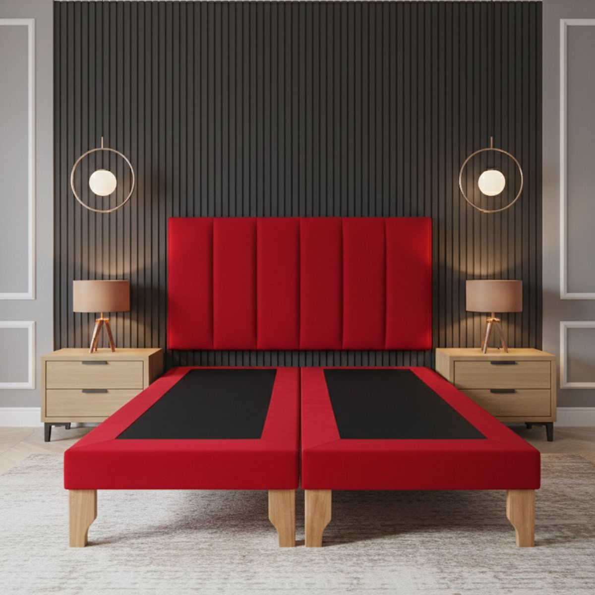 MUEBLES NEW - CAMA DOS PLAZA LINEAL ROJO FELPA