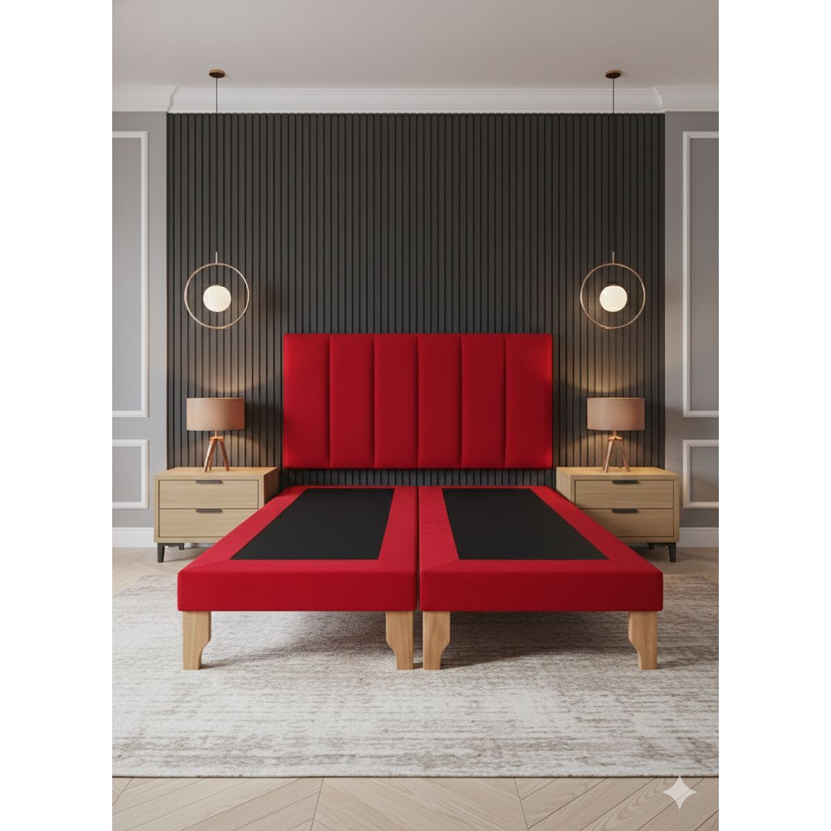 MUEBLES NEW - CAMA DOS PLAZA LINEAL ROJO FELPA
