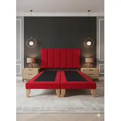 MUEBLES NEW - CAMA DOS PLAZA LINEAL ROJO FELPA