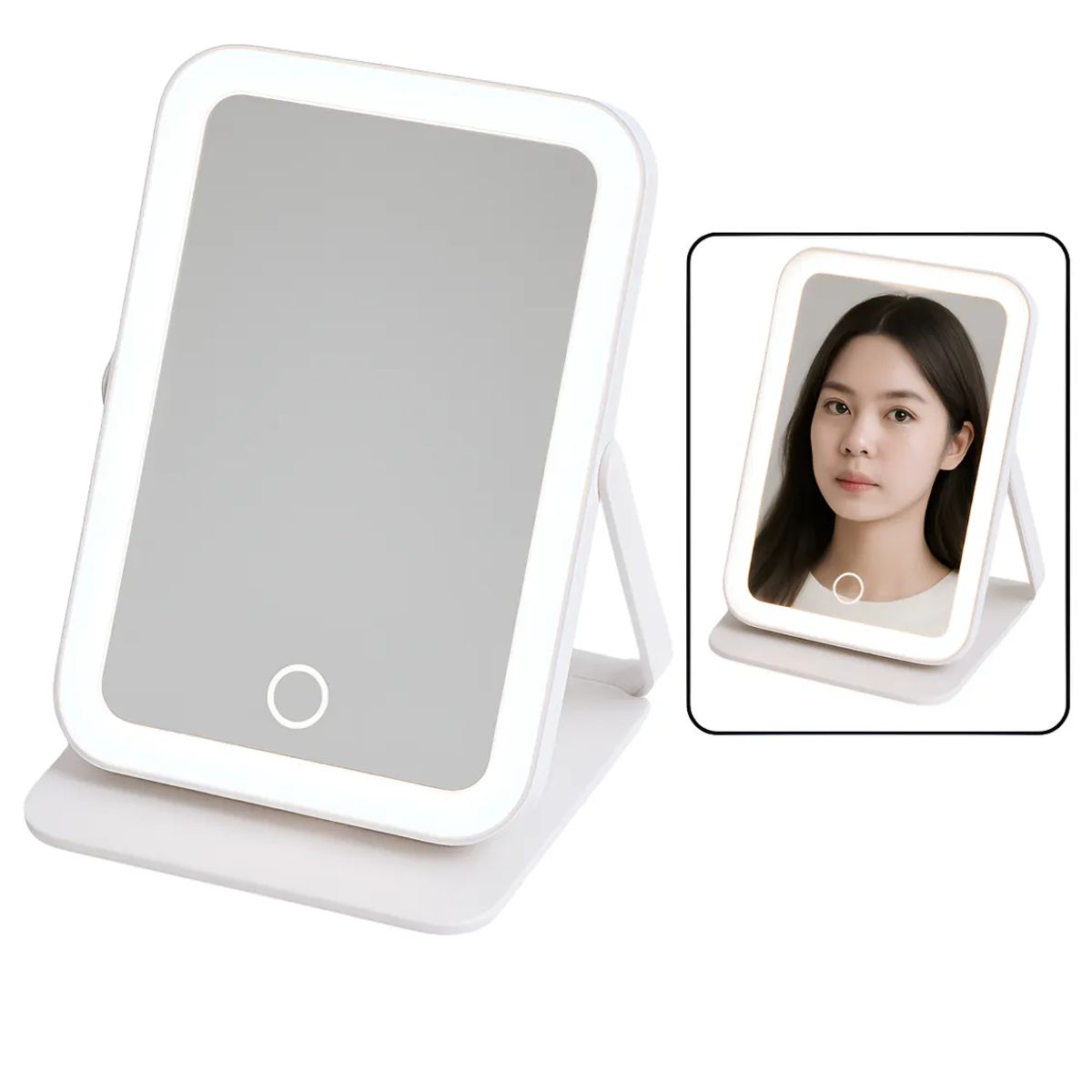 GENERICO - Espejo Maquillaje Led Luz Regulable Usb Portátil Plegable Blanco