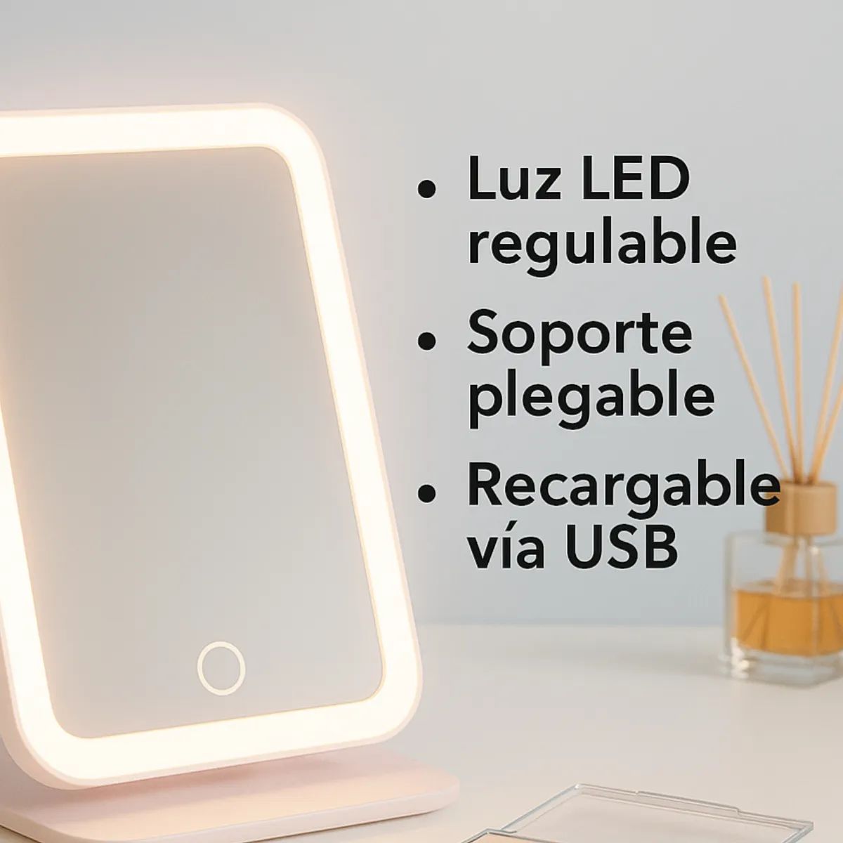 GENERICO - Espejo Maquillaje Led Luz Regulable Usb Portátil Plegable Blanco