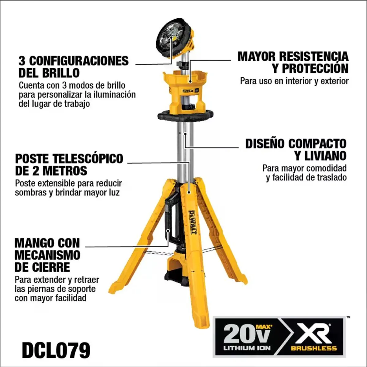 DEWALT - FOCO LED 20V MAX TRIPODE 3 NIV LUZ DEWALT DCL079B