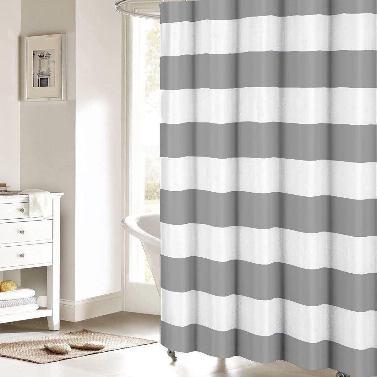 GENERICO - Cortina de baño Blanco con Gris