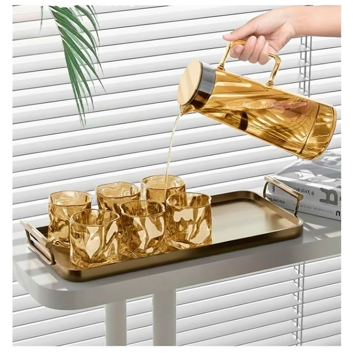 IRM - Juego Jarra Infusión y Vasos BOWETE de Vidrio Borosilicato Elegante