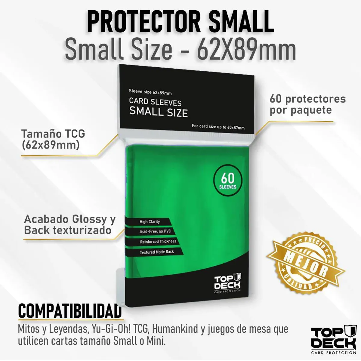 GENERICO - Protectores Top Deck Small Verde (62x89mm)