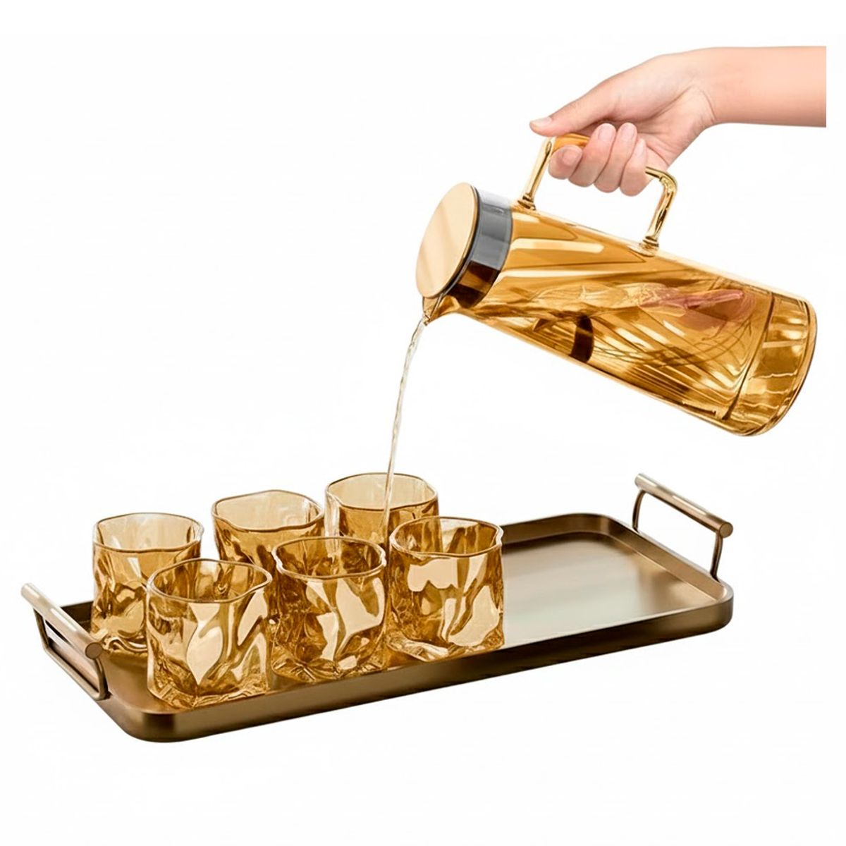 IRM - Juego Jarra Infusión y Vasos BOWETE de Vidrio Elegante