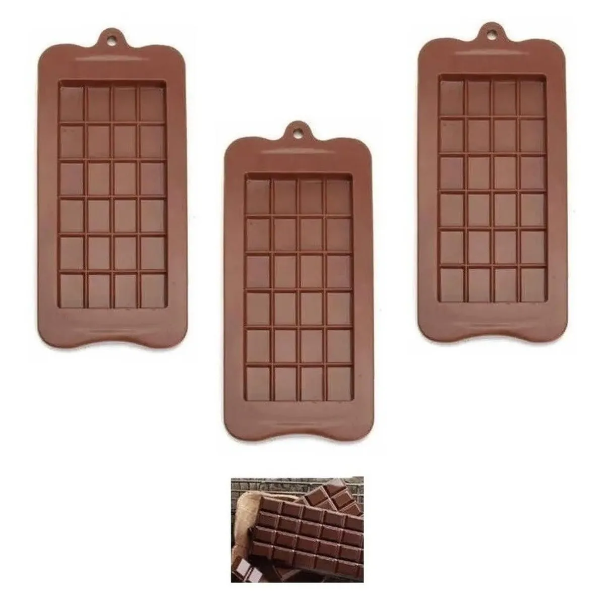 PASTELERIUSCL - X3 Moldes De Chocolate Barra De Chocolate Silicona Color Marrón oscuro Tableta Cuadrados Chocolate