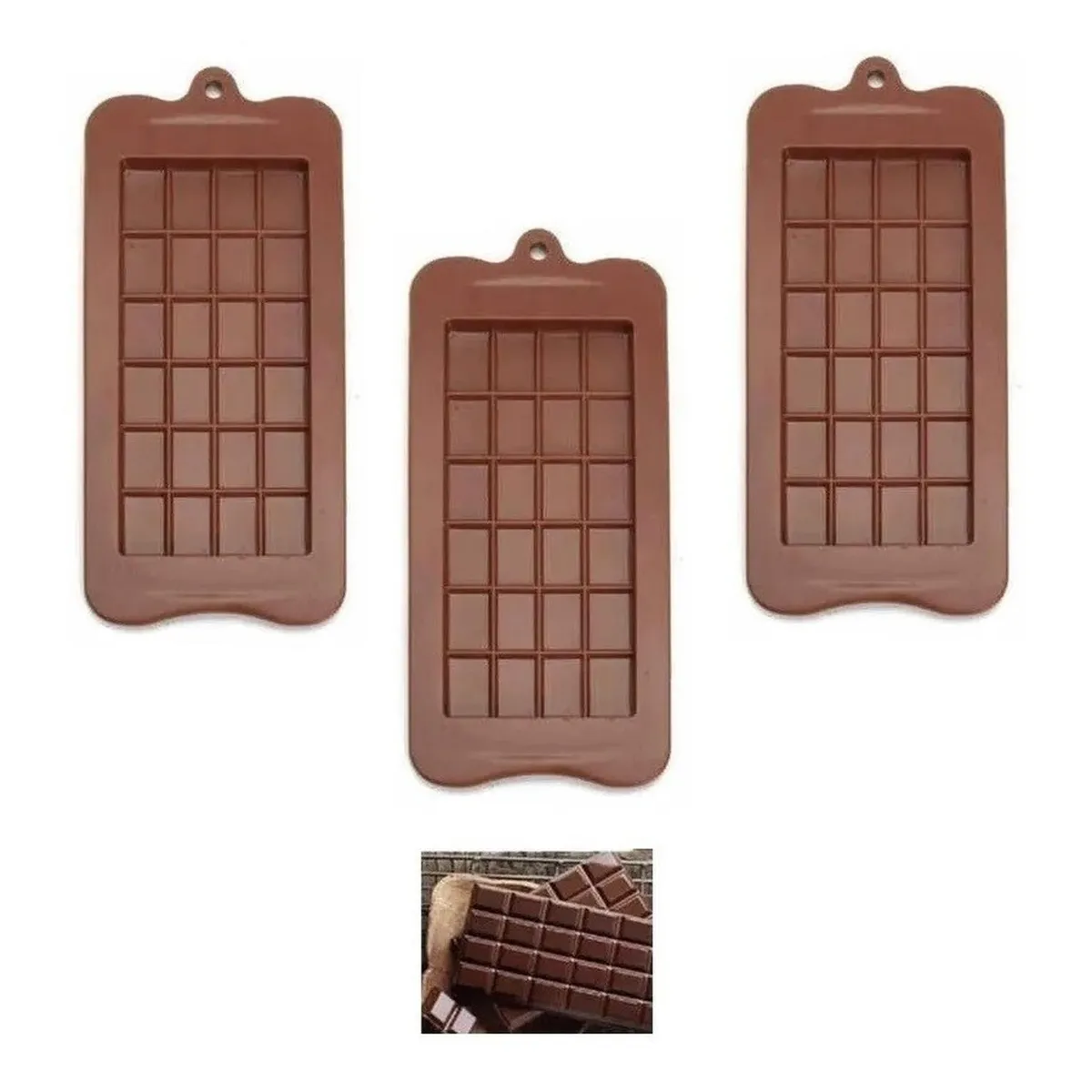 PASTELERIUSCL - X3 Moldes De Chocolate Barra De Chocolate Silicona Color Marrón oscuro Tableta Cuadrados Chocolate