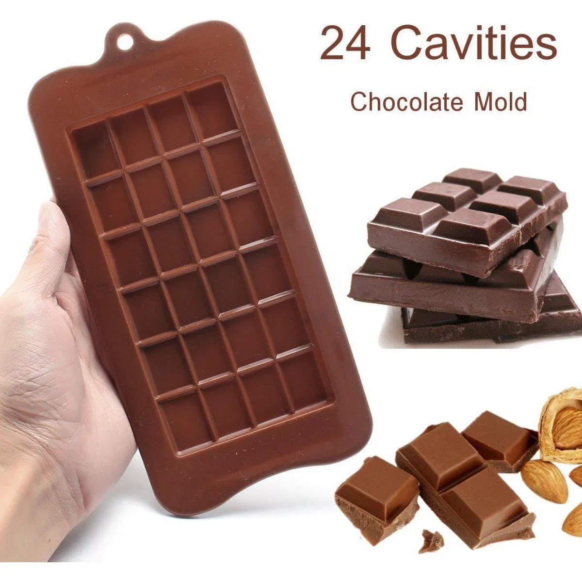 PASTELERIUSCL - X3 Moldes De Chocolate Barra De Chocolate Silicona Color Marrón oscuro Tableta Cuadrados Chocolate