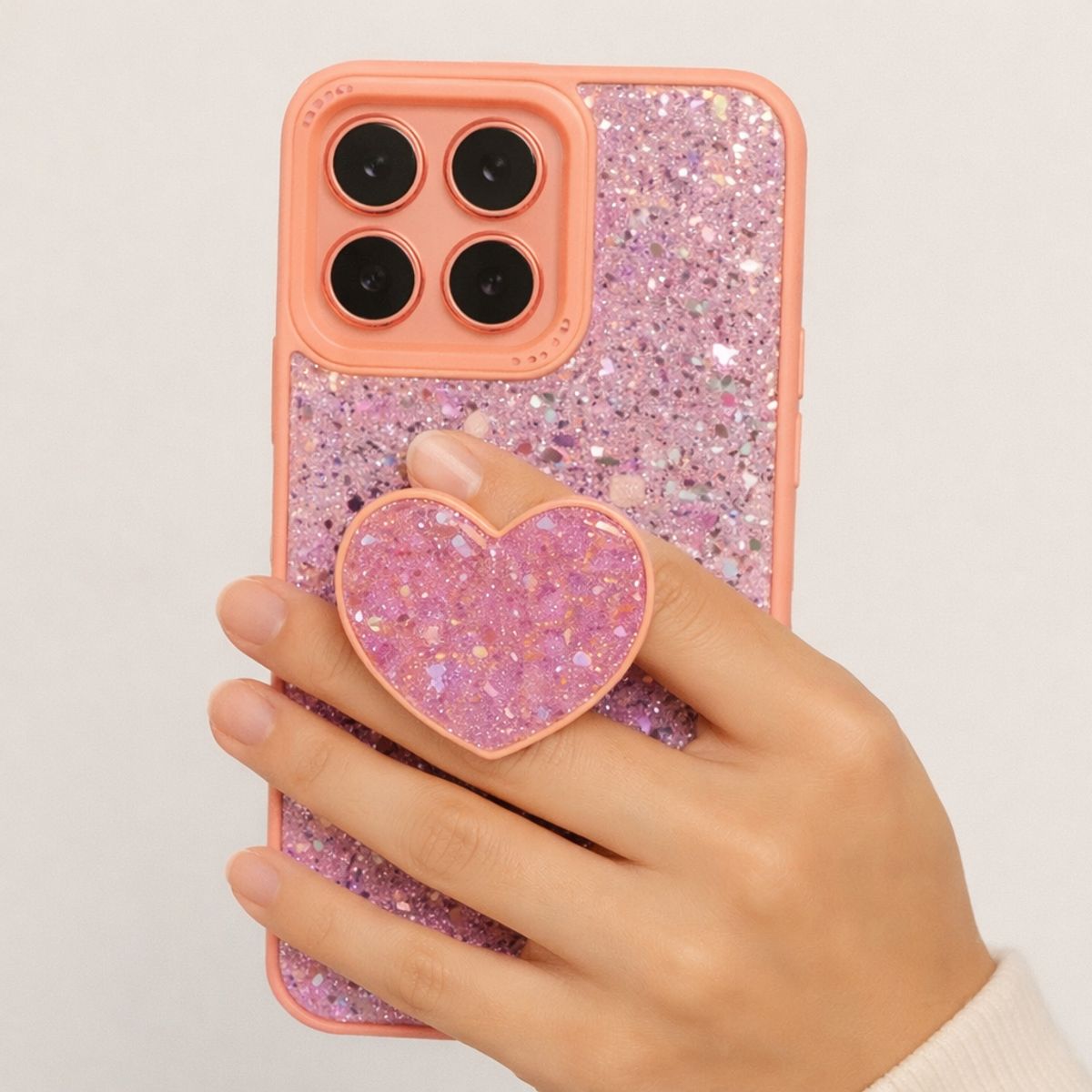 GENERICO - CARCASA PARA MOTOROLA EDGE 60 FUSION GLITTER BRILLO ROSA CON POP SOCKET