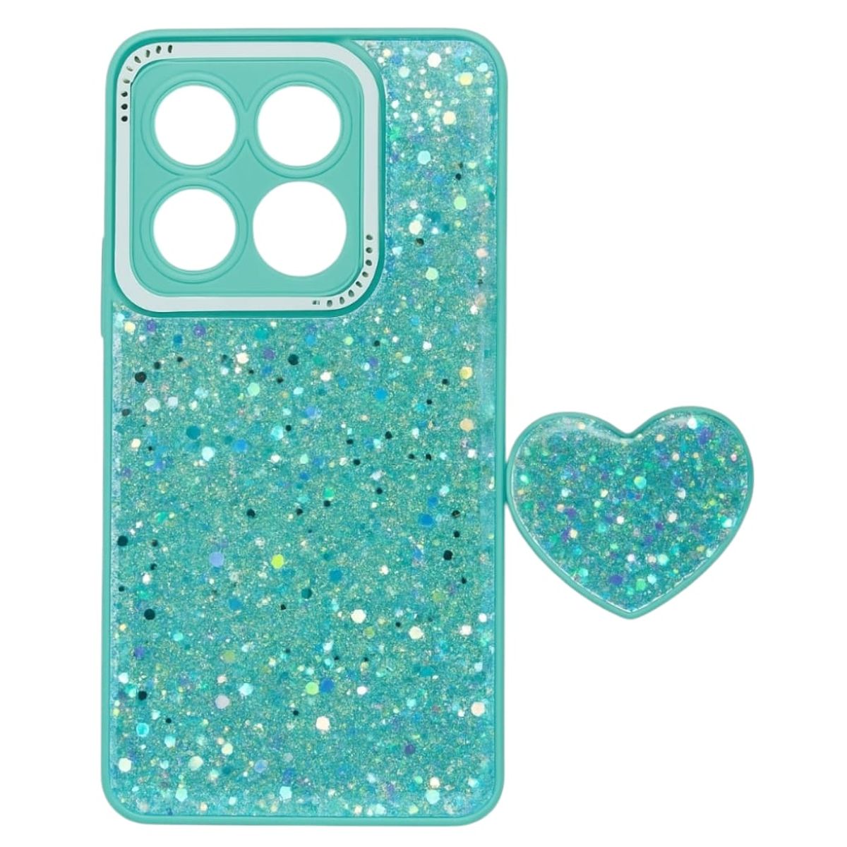 GENERICO - CARCASA PARA MOTOROLA EDGE 60 FUSION GLITTER BRILLO TURQUESA CON POP SOCKET
