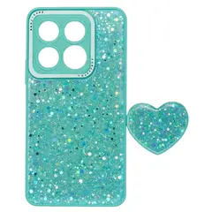 GENERICO - CARCASA PARA MOTOROLA EDGE 60 FUSION GLITTER BRILLO TURQUESA CON POP SOCKET