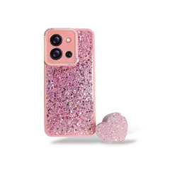 GENERICO - CARCASA PARA XIAOMI REDMI 15C GLITTER BRILLO ROSA CON POP SOCKET
