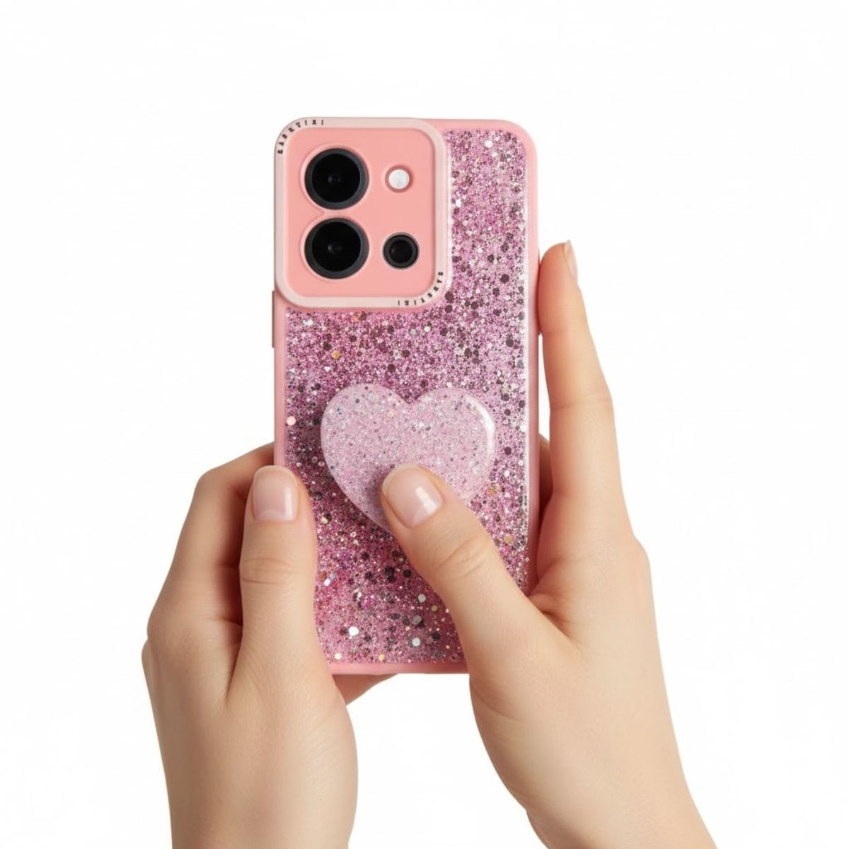 GENERICO - CARCASA PARA XIAOMI REDMI 15C GLITTER BRILLO ROSA CON POP SOCKET