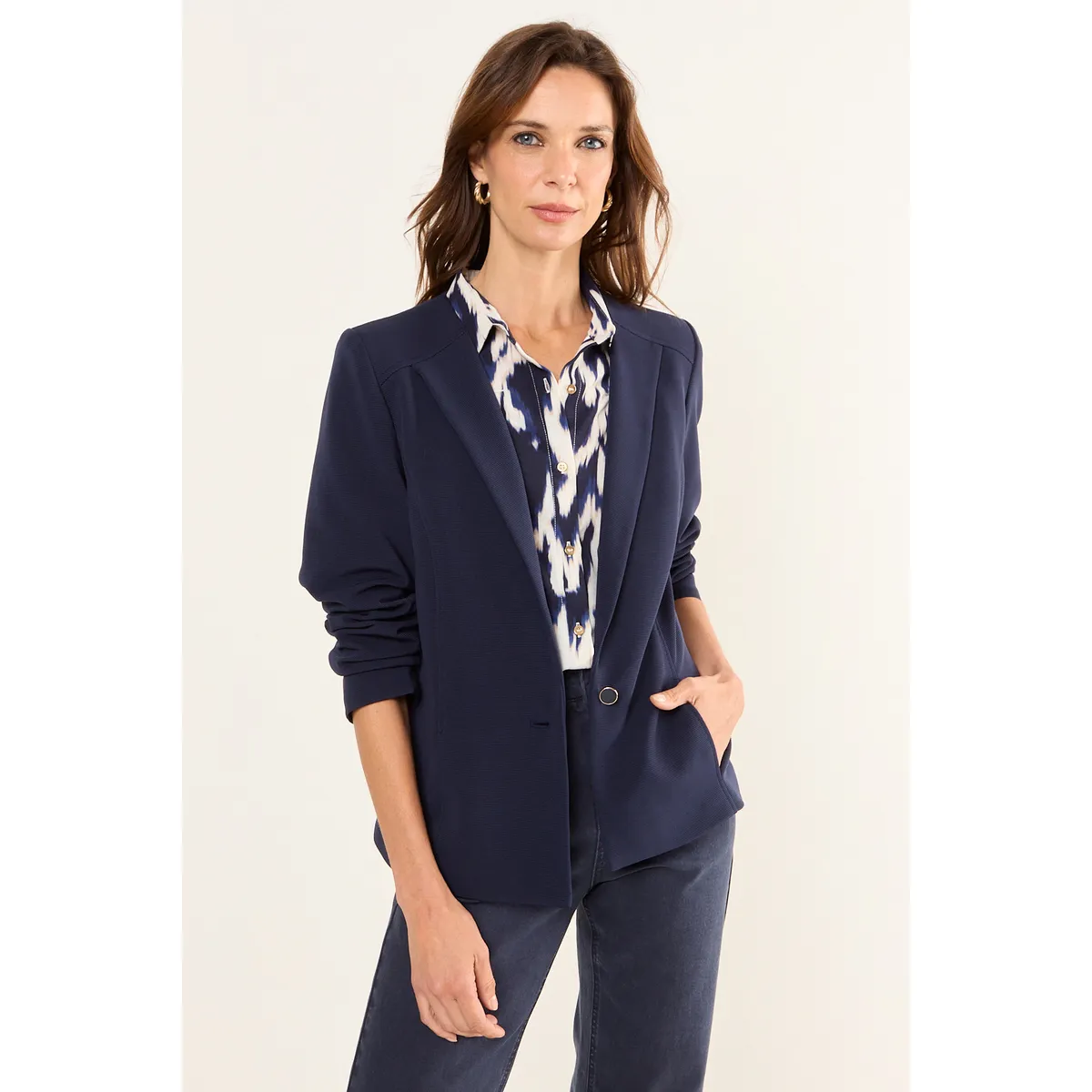 MA GRIFFE - Blazer Abotonado Mujer Azul Magriffe