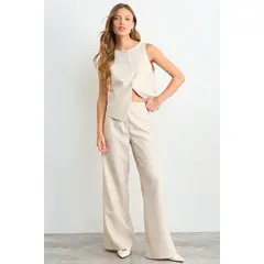 IO - Pantalon Liso Mujer Beige