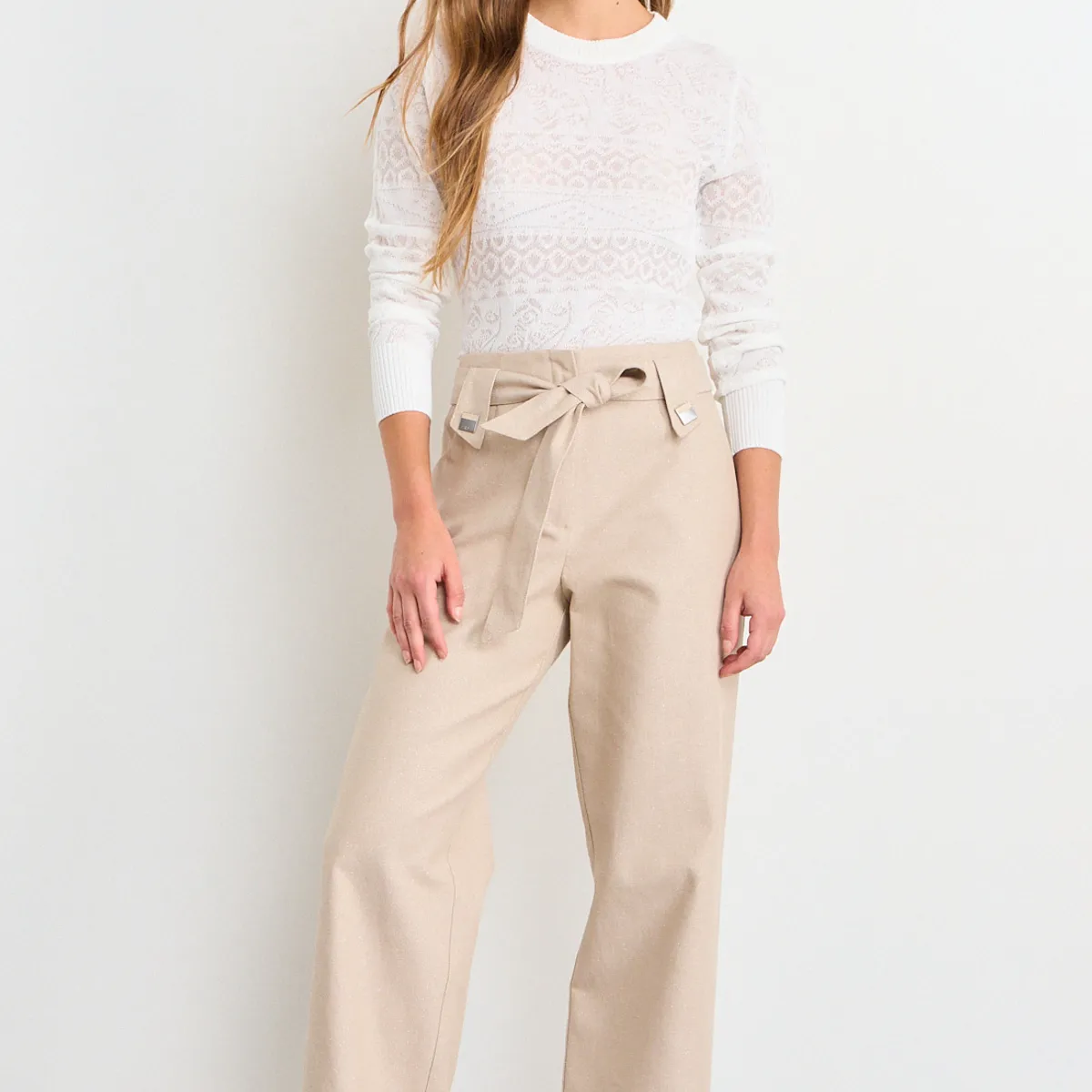 IO - Pantalon Liso Mujer Beige Io