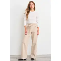 IO - Pantalon Liso Mujer Beige