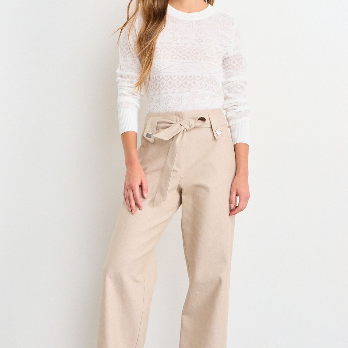 IO - Pantalon Liso Mujer Beige Io