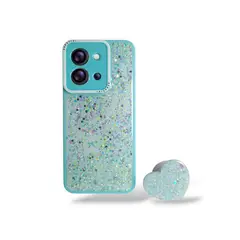 GENERICO - CARCASA PARA XIAOMI REDMI 15C GLITTER BRILLO TURQUESA CON POP SOCKET