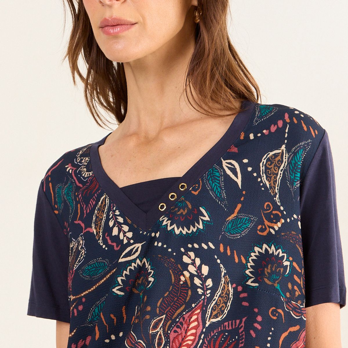 MA GRIFFE - Polera Estampada Doble Tela Mujer Azul Magriffe